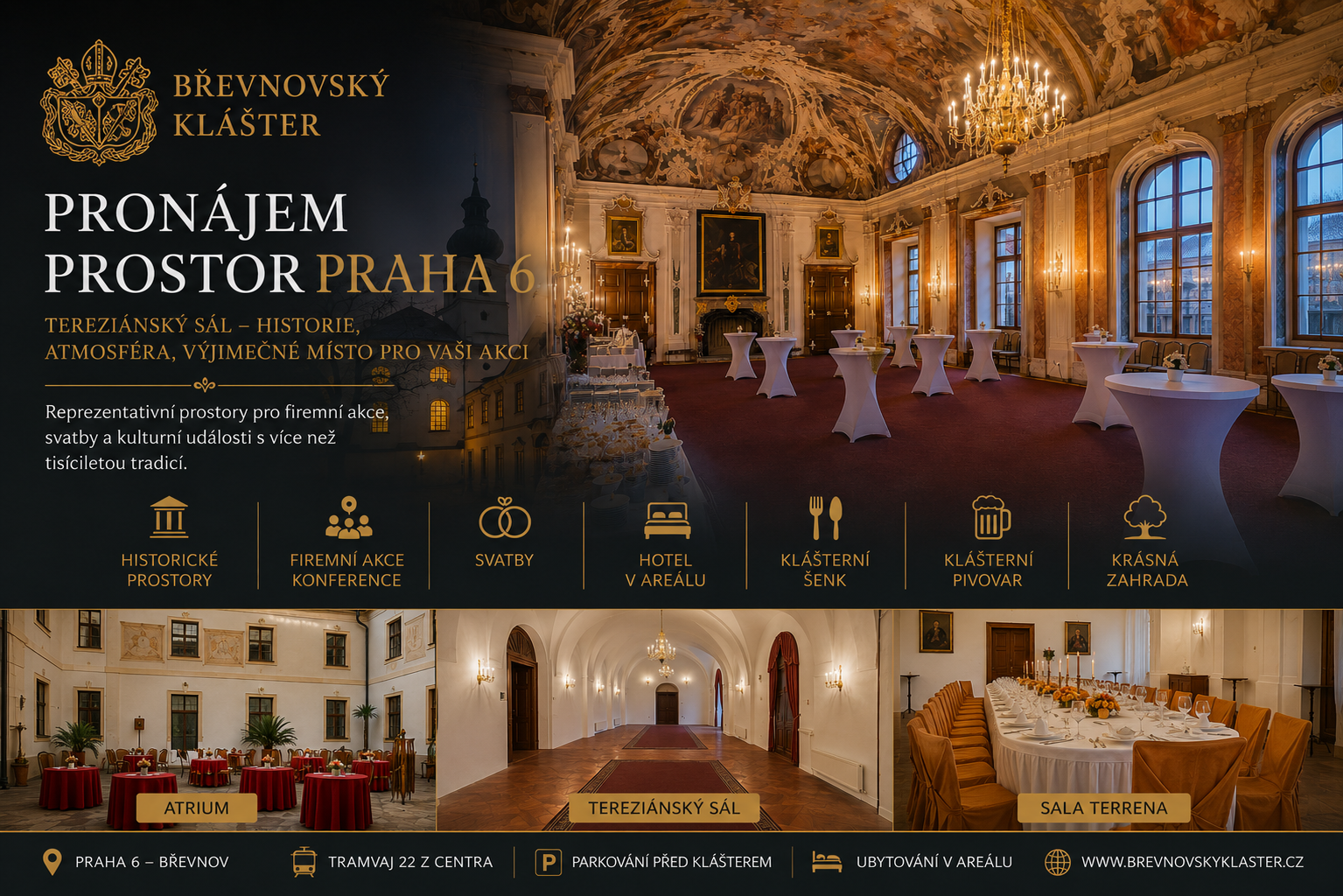 Pronájem prostor – Břevnovský klášter, Praha 6